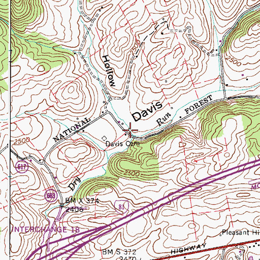 Topographic Map of Davis Hollow, VA