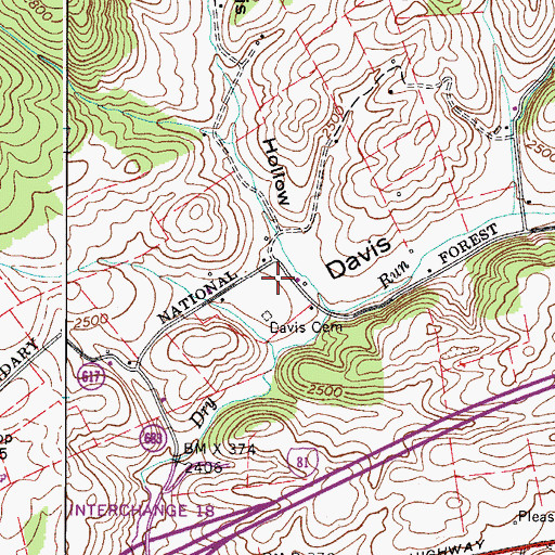 Topographic Map of Davis Valley, VA