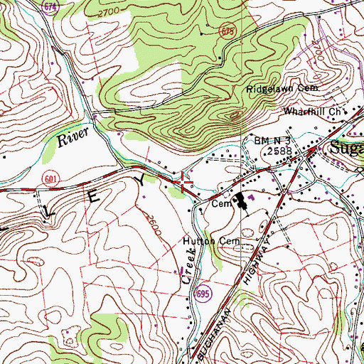 Topographic Map of Dickey Creek, VA