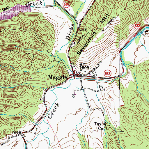 Topographic Map of Dicks Creek, VA