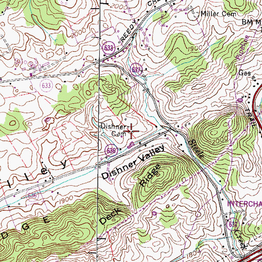 Topographic Map of Dishner Cemetery, VA