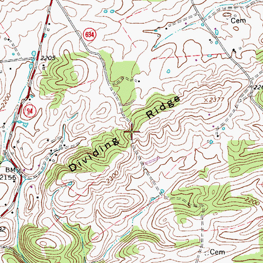 Topographic Map of Dividing Ridge, VA
