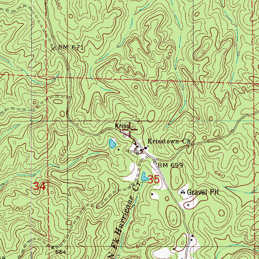 Topographic Map of Kriss Store (historical), AL