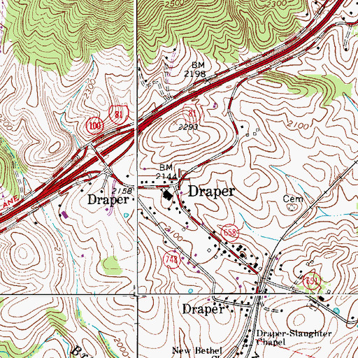 Topographic Map of Draper, VA