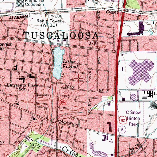 Topographic Map of Lake Forest, AL
