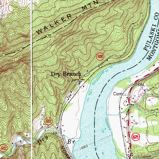 Topographic Map of Dry Branch, VA