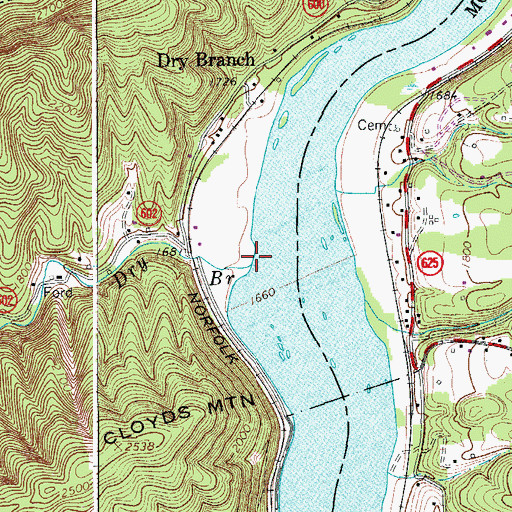 Topographic Map of Dry Branch, VA