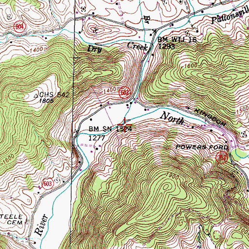Topographic Map of Dry Creek, VA