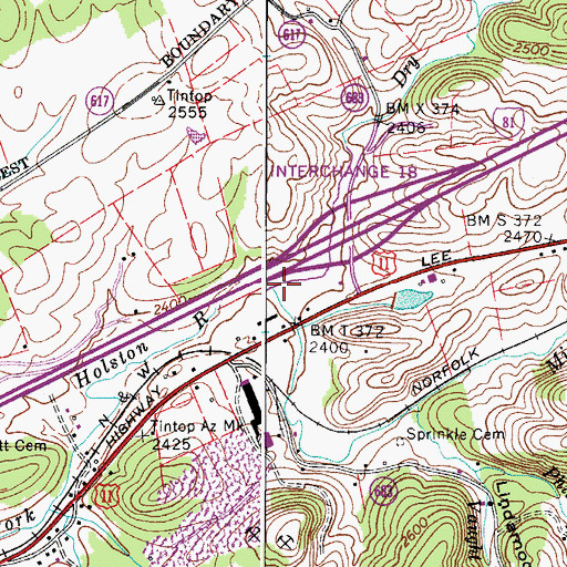Topographic Map of Dry Run, VA
