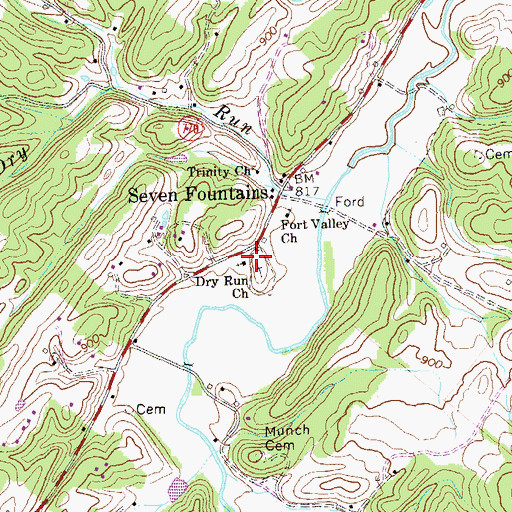 Topographic Map of Dry Run Church, VA