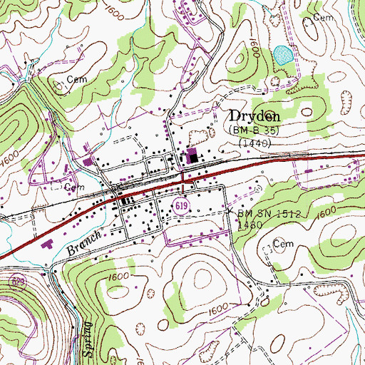 Topographic Map of Dryden, VA