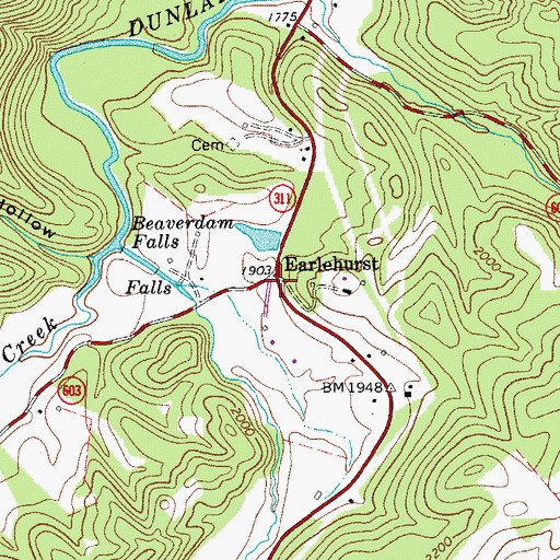 Topographic Map of Earlehurst, VA