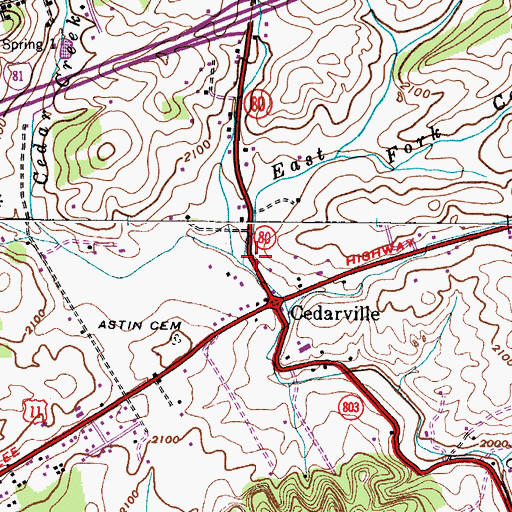 Topographic Map of East Fork Cedar Creek, VA