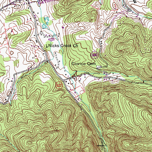 Topographic Map of East Fork Nicks Creek, VA