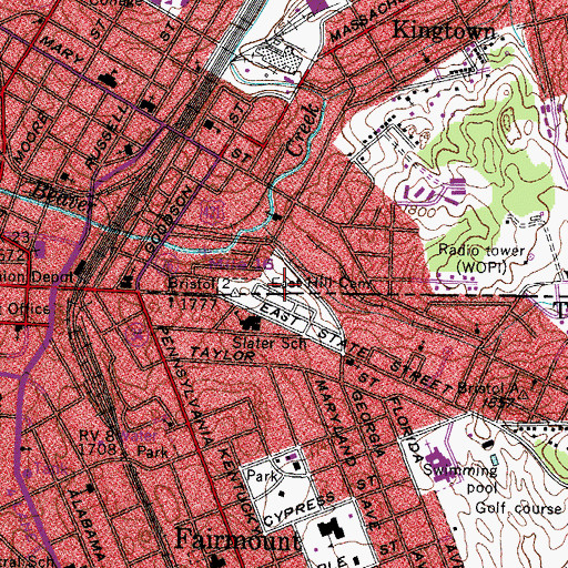 Topographic Map of East Hill Cemetery, VA