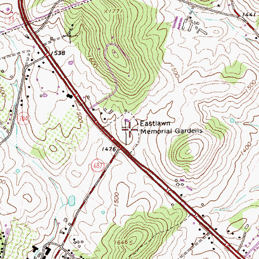 Topographic Map of Eastlawn Memorial Gardens, VA