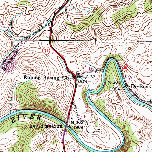 Topographic Map of Ebbing Spring Church, VA