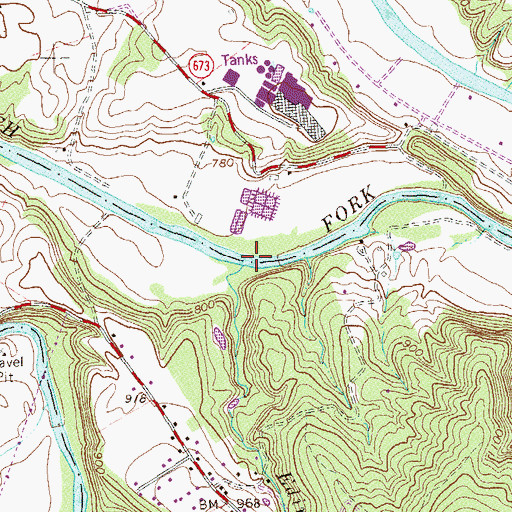 Topographic Map of Edinburg Run, VA
