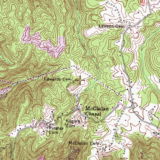 Topographic Map of Edwards Cemetery, VA