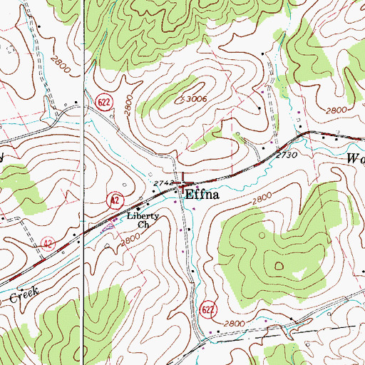 Topographic Map of Effna, VA