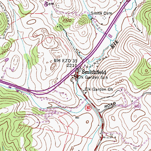 Topographic Map of Elk Garden Elementary School, VA