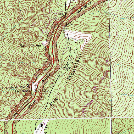 Topographic Map of Elk Mountain, VA