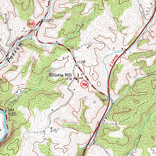 Topographic Map of Elliots Hill Church, VA