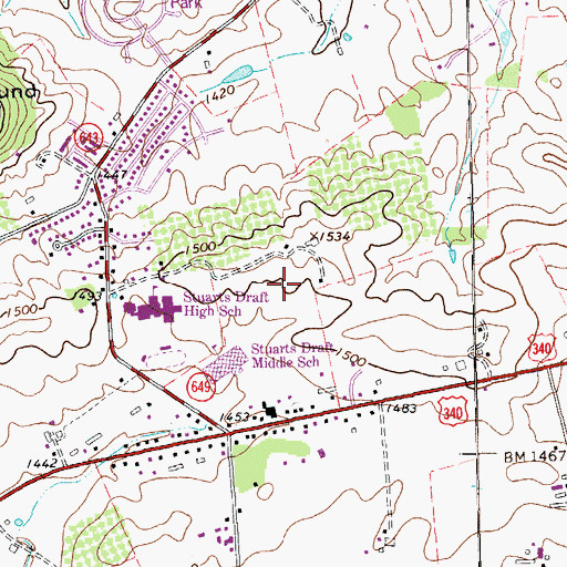 Topographic Map of Stuarts Draft Elementary School, VA