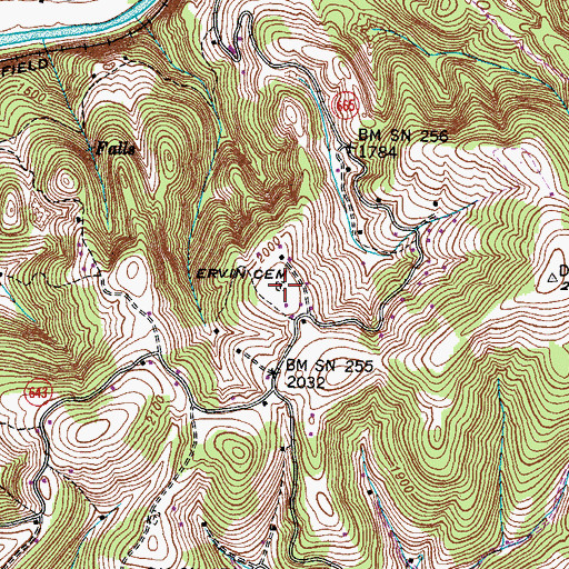 Topographic Map of Ervin Cemetery, VA