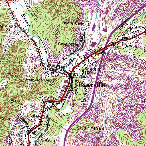 Topographic Map of Esserville, VA