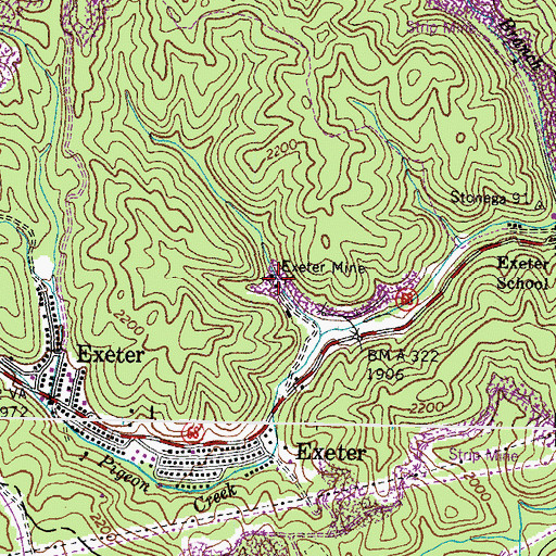 Topographic Map of Exeter Mine, VA