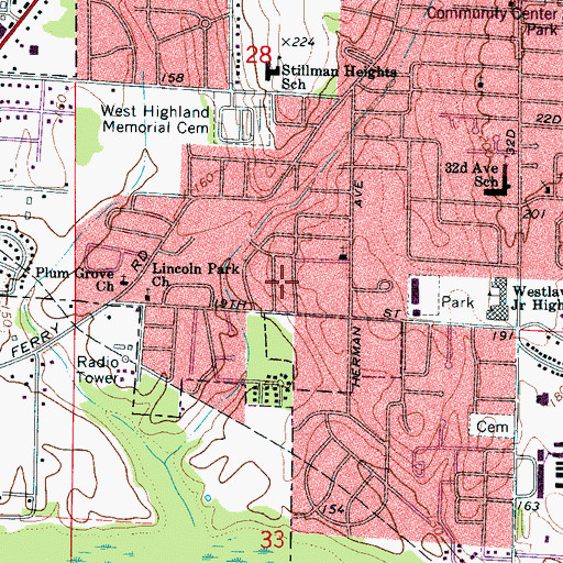 Topographic Map of Lincoln Park, AL
