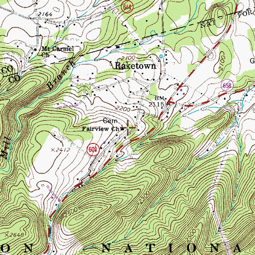 Topographic Map of Fairview Church, VA