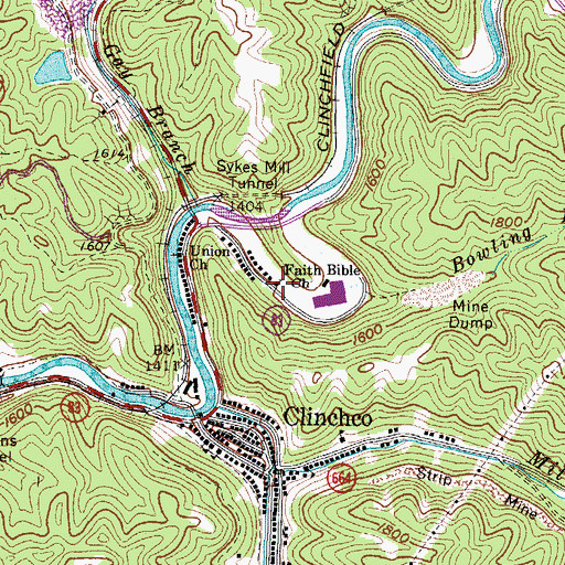 Topographic Map of Faith Bible Church, VA