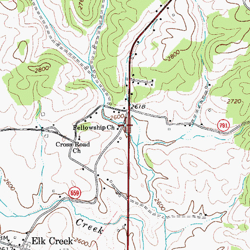 Topographic Map of Fellowship Church, VA