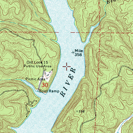Topographic Map of Lock Number Fifteen (historical), AL
