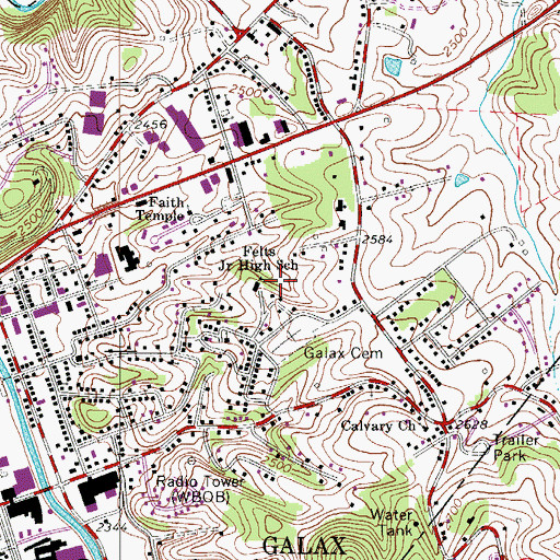 Topographic Map of Felts Junior High School, VA