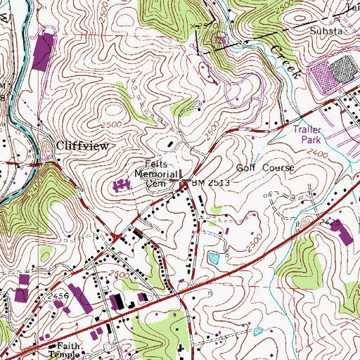 Topographic Map of Felts Memorial Cemetery, VA