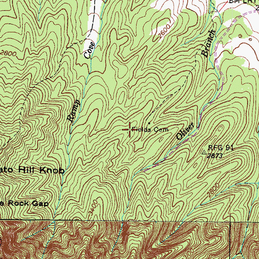 Topographic Map of Fields Cemetery, VA