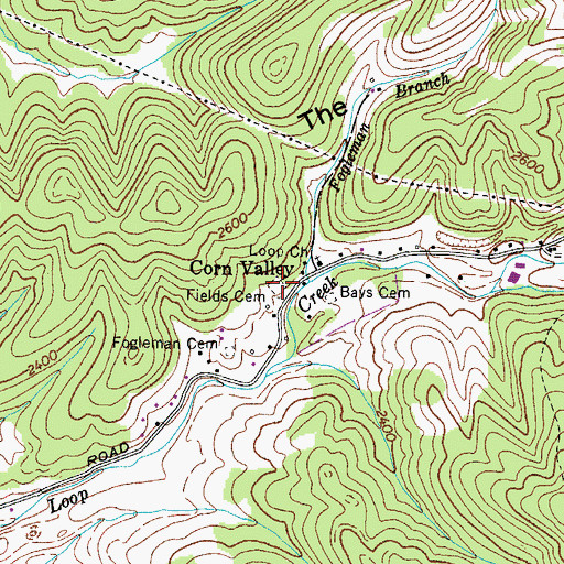 Topographic Map of Fields Cemetery, VA