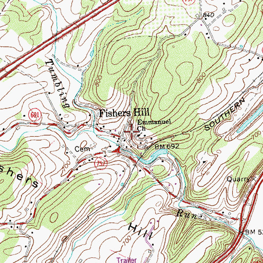 Topographic Map of Fishers Hill, VA
