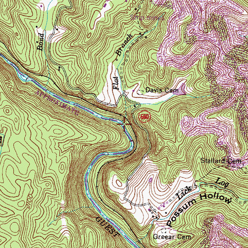Topographic Map of Flat Branch, VA