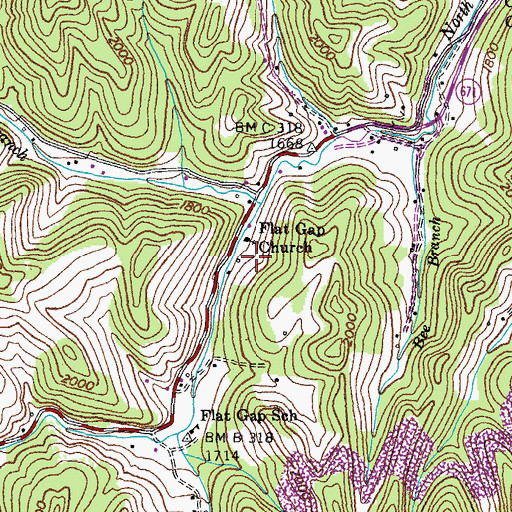 Topographic Map of Flat Gap Church, VA