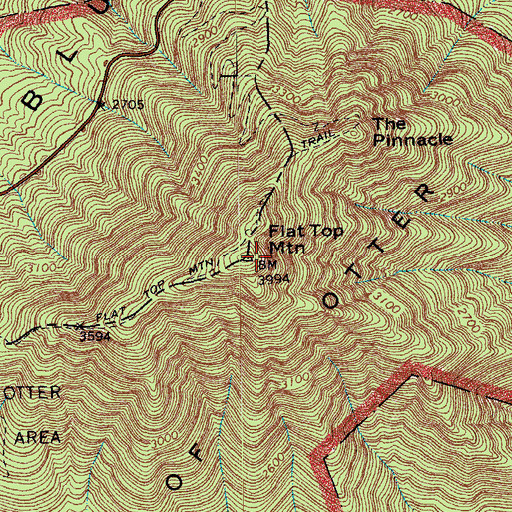Topographic Map of Flat Top Mountain, VA