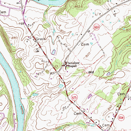 Topographic Map of Fletcher Chapel, VA
