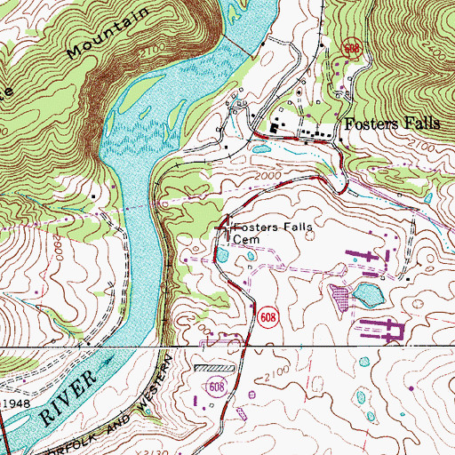 Topographic Map of Fosters Falls Cemetery, VA