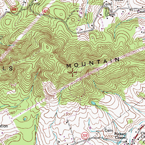 Topographic Map of Fosters Falls Mountain, VA