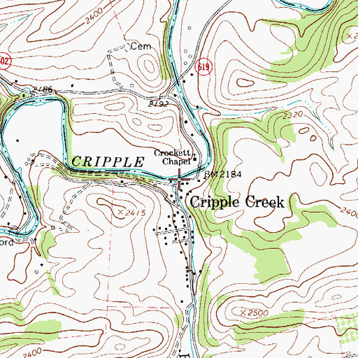 Topographic Map of Francis Mill Creek, VA