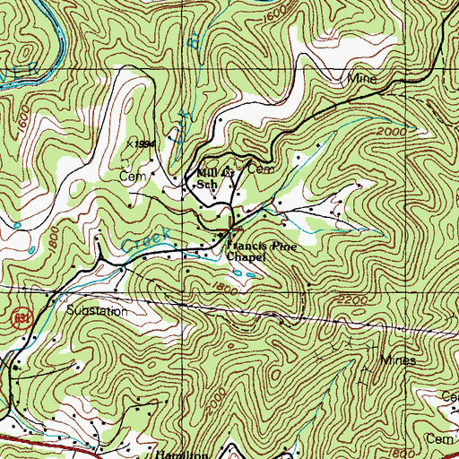 Topographic Map of Francis Pine Chapel, VA