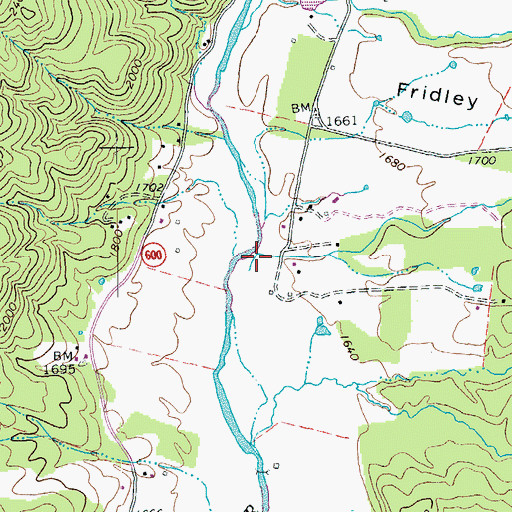Topographic Map of Fridley Branch, VA